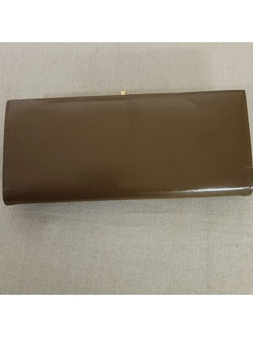 Brown Leather Clutch/ Wallet with Gold Accents Vintage 1960s/70s